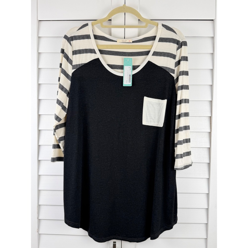 Le Lis Stanley Striped Raglan Knit Top XL Dark Grey NEW